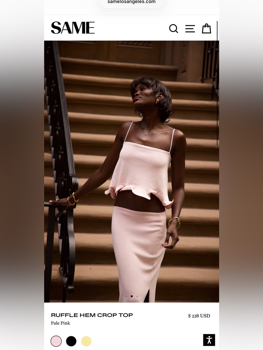 SAME Ruffle Hem Pale Pink Crop Top & skirt